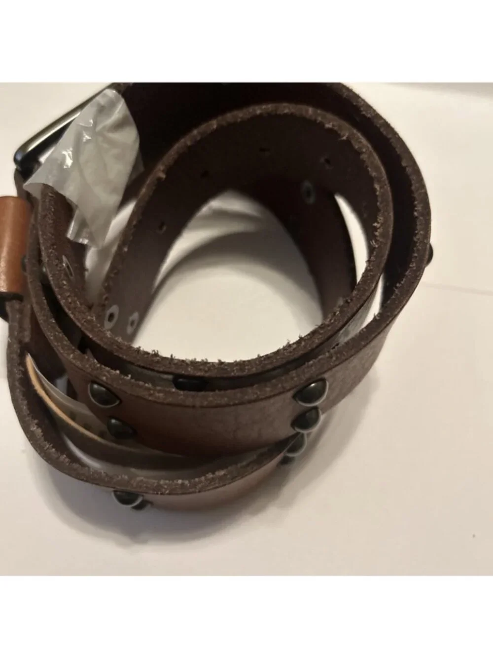 Harley Davidson Brown Leather Studded Belt Men's Size 38 Gunmetal Buckle Biker